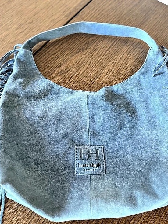 Haute Hippie Handbags - Haute Hippie Blue Fringe Shoulder Bag Boho Logo Accents Magnetic Inner Pockets